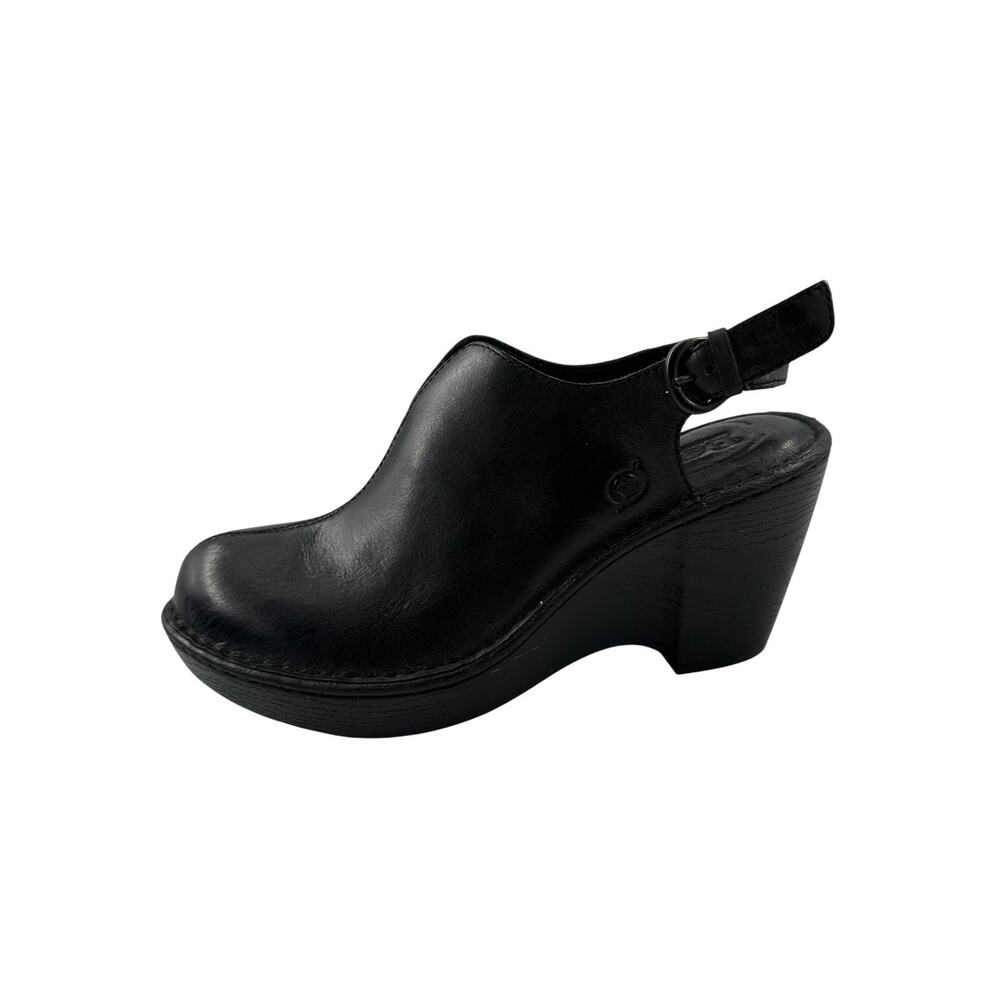 Born Black Leather Slingback Clogs Heels Women Size US 9M Comfort Casual Career - Picture 7 of 11